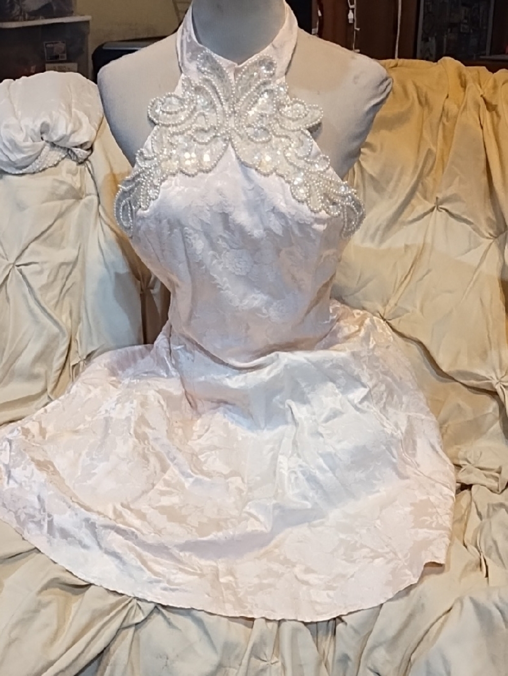Betsy A. Adam Light Pink Satin Dress with Subtle Lace Texture